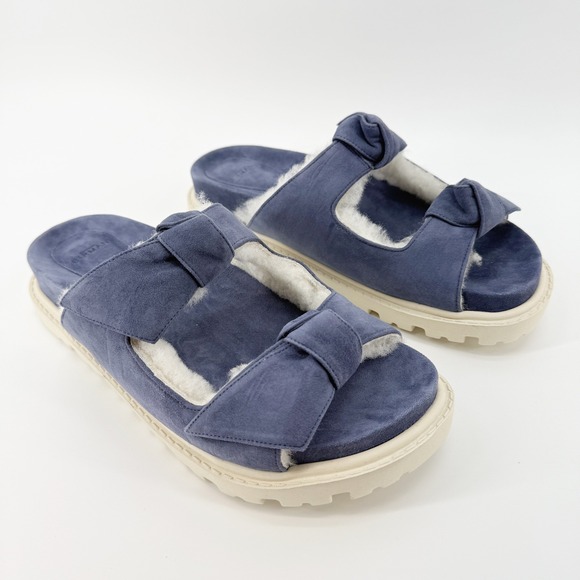Alexandre Birman Shoes - Alexandre Birman Lolita Shearling Lined Slide Sandals Blue Suede Designer NEW